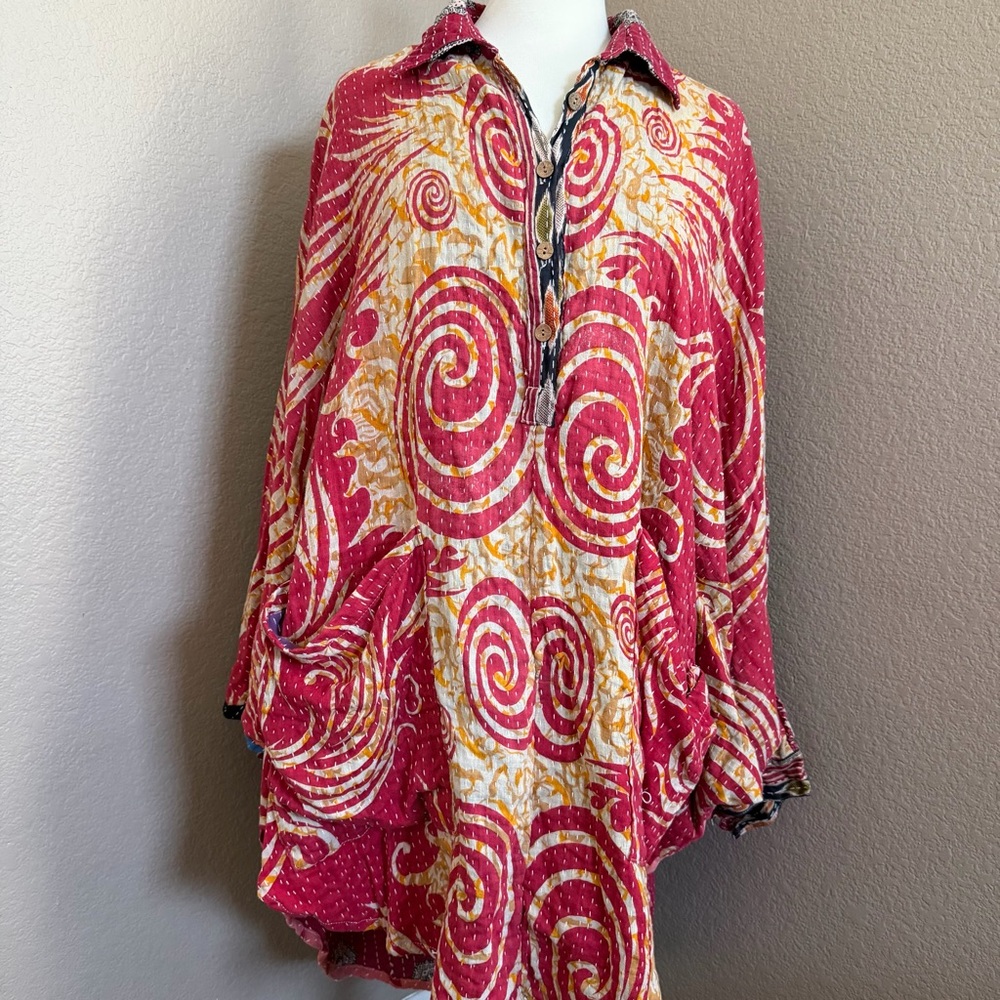 Bohemian Vintage Kantha Cotton Jacket – Hand Stitched – Oversized – Pockets - Picture 3 of 9
